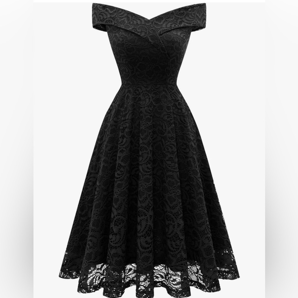 Black Floral Lace Off The Shoulder Cocktail Dress